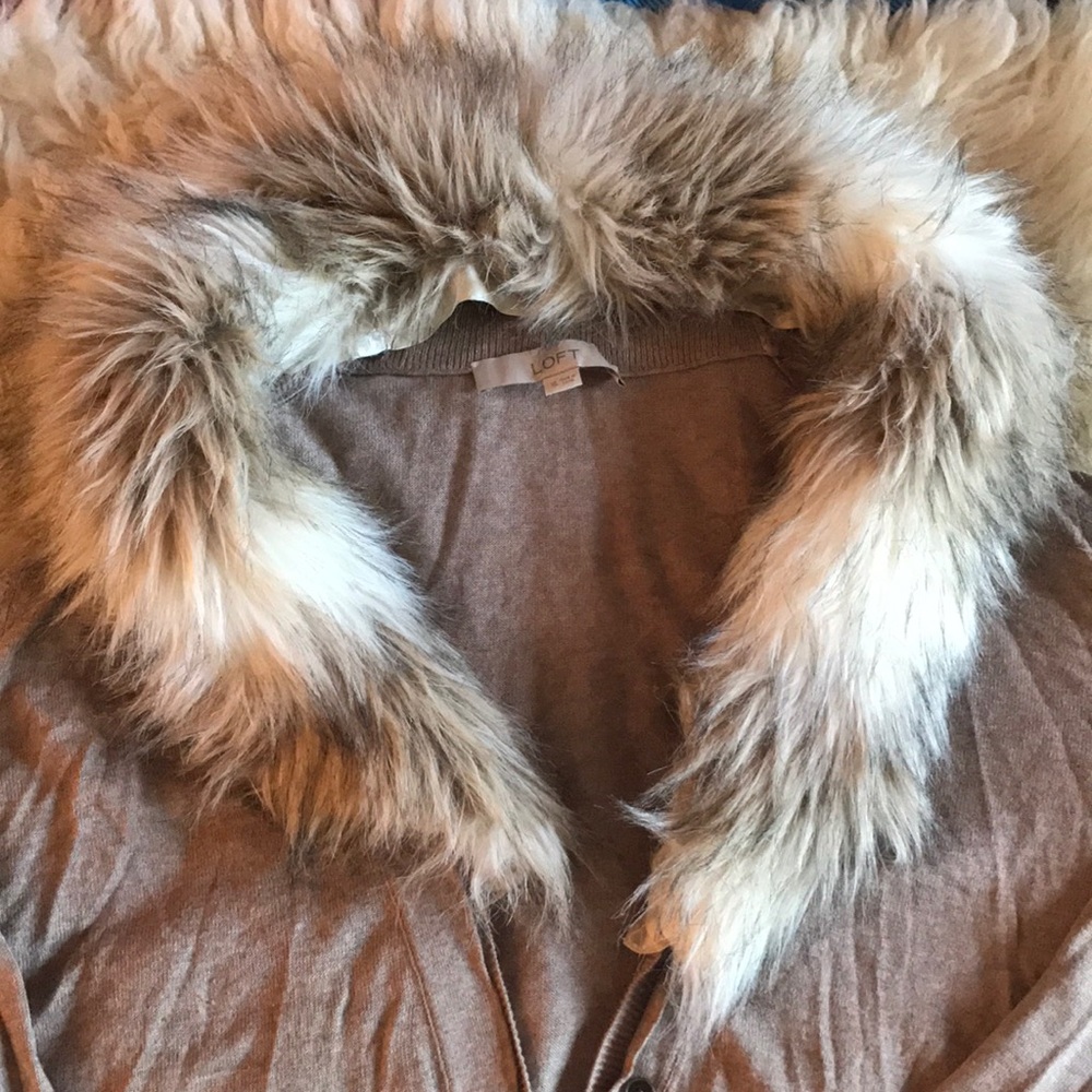 LOFT Cardigan w/ Removeable Fur Trim Collar
